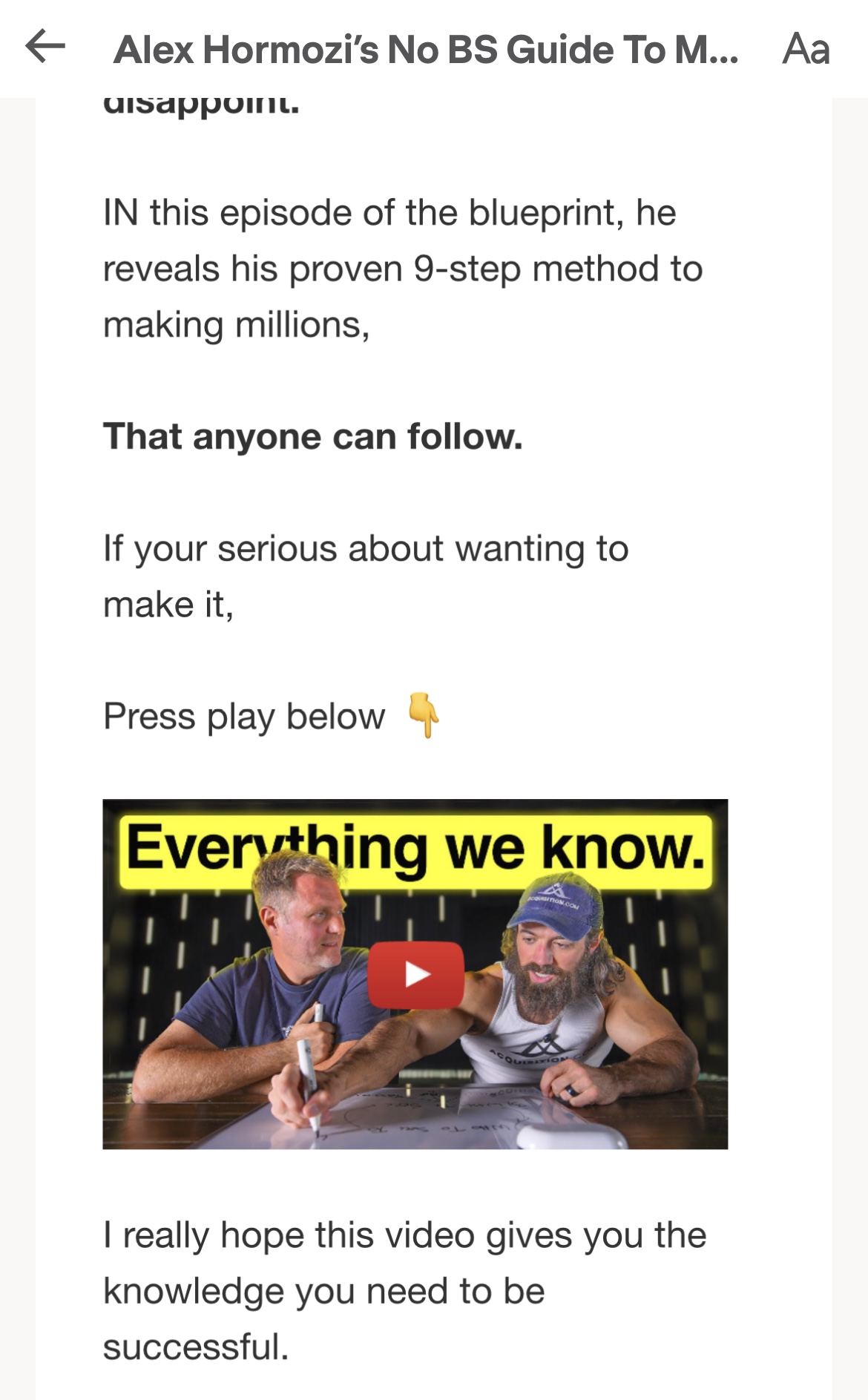 Video newsletter email example