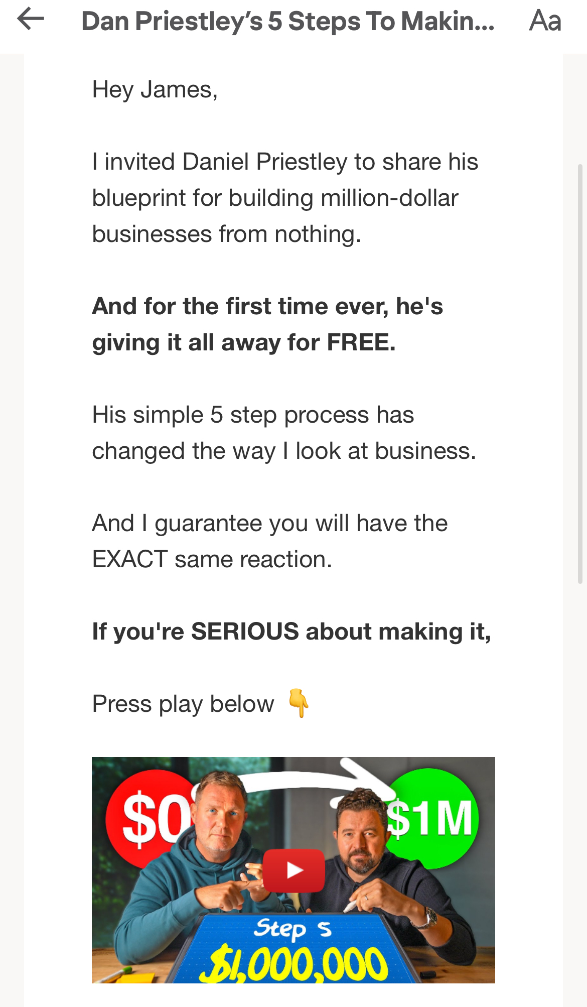Creator content email example