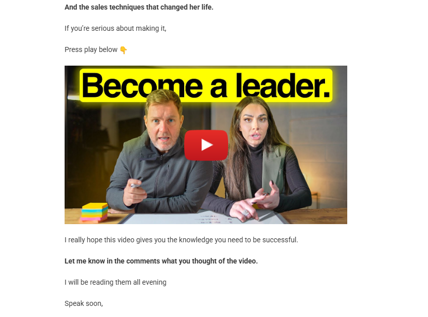 Leadership content email example
